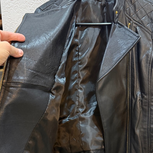 Kenneth Cole Black Leather Jacket with BOLD Gold Accents - Picture 10 of 17